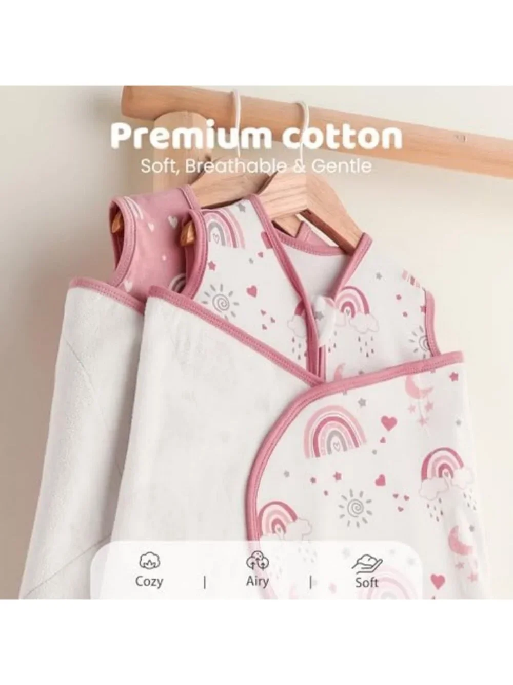 Cozy Cotton Baby Swaddle Sleep Sack 3-6 Months | Soft Newborn Swaddles